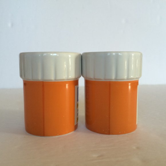 Prescription Pill Bottle Shaped Shot Glass X 2 Orange Ceramic Big Mouth Toys - Picture 3 of 11